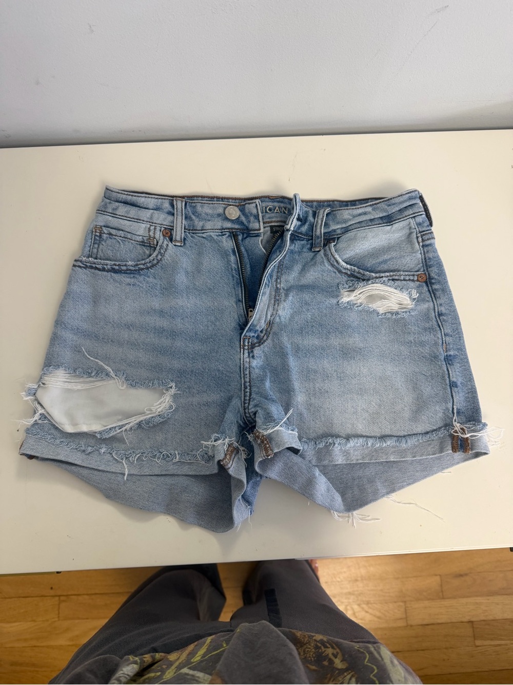 American Eagle Outfitters Light Wash Distressed Denim Shorts